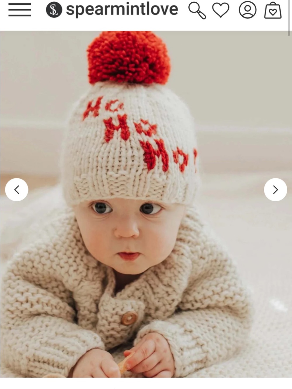 SpearmintLOVE Cream Knit Pom Beanie with Red Accent - Kids